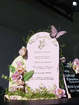 Butterfly and floral drink menu sign in blush and gold